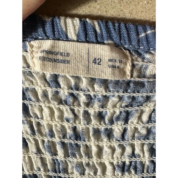 Springfield Women's Linen Blend Blue Floral Front Button Midi Sun Dress Size 8 - Picture 3 of 5